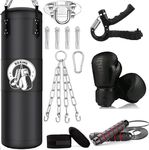 Hanging Punching Bag for Adults,Unfilled PU Hanging Boxing Bag Set, Heavy Punching Bag Punching Gloves, Wraps, Chain, Ceiling Hook for MMA Karate Taekwondo Muay Thai Home Gym Training (Black)