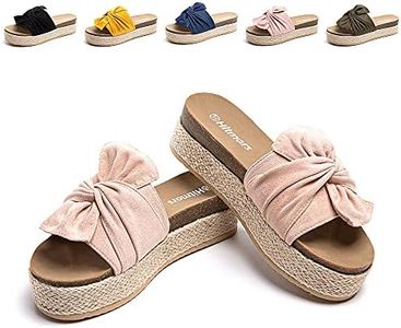 Hitmars Sandale Femme Été Plateforme Chaussons Espadrilles Compensées Mule Plage Vacances Chaussures de Bout Ouvert Bande Croisée Talon 5.3cm AO1-Beige-23n EU39