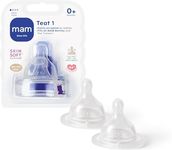 MAM Teats Size 1, Suitable for Newborns, Slow Flow SkinSoft Silicone Teats for Baby Bottles, Fits all MAM Bottles, Baby Feeding Essentials, Pack of 2