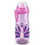 NUK Sports Cup Toddler Cup with Chameleon Effect | 24+ Months | 450 ml | Leak-Proof, Easy-Open/Close Push-Pull Spout | Colour Changing | Clip & Cap | BPA-Free | Peacock (Pink)