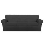 PureFit 4 Pieces Super Stretch Chair Couch Cover for 3 Cushion Slipcover ââ‚¬â€œ Spandex Non Slip Soft Sofa Cover for Kids, Pets, Washable Furniture Protector (Sofa, Dark Gray/Dark Gray)