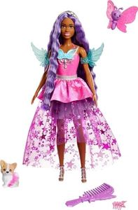 Barbie A Touch of Magic Poupée Brooklyn avec Cheveux Longs Colorés (18 Cm), Robe avec Détails Ailés Et 2 Animaux Féeriques, Jouet Enfant, Dès 3 Ans, HLC33