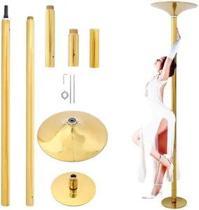 YOOCOXYY Dance Pole Spinning Static Dancing Pole Portable Removable for Home Club Bar Gym 86.2-109.8" Height Adjustable Weight Capacity 440lb Gold (Gold)