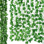 ARIATI 4 Pack Strands (28 Feet) Artificial Ivy Garland Foliage Green Leaves Fake Hanging Vine Plant for Wedding Party Garden Wall Decoration