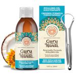 GuruNanda Oil Pulling Oil, Natural Mouthwash, Ayurvedic Blend of Coconut, Sesame, Sunflower, & Peppermint Oils. A Refreshing Oral Rinse - Helps Bad Breath, Healthy Gums + Whitens Teeth. (8.45 fl. oz).