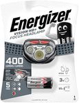 Energizer Vision HD+ Focus LED Head Torch, Bright Headlamp, Water Resistant, Lightweight for Indoor and Outdoor Activities, Batteries Included, Grey