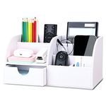 KINGFOM PU Leather Office Desk Organiser Tidy Pen Pencil Pots Stationery Storage Box Desk Accessories White