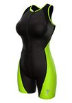 Sparx Elite Women's Triathlon Suit Compression Padded TriSuit Swimming Cycling Running with Bra Support (Black/Neon Green, Large), Black/Neon Green, Large