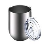 WOODFIB Reusable Coffee Cup, Insulated Travel Mug Vacuum Stainless Steel with Spill Proof Lid, Great for Hot & Cold Drinks - Coffee, Tea, Milk and Wine,12oz/340ml (Silver)