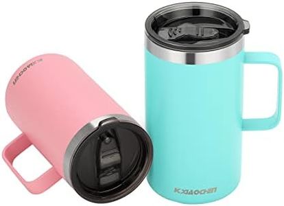 KXIAOCHEN 20oz Insulated Coffee Mug with Lid, Stainless Steel Coffee Cup, Double Wall Vacuum Coffee Tumbler with Handle, Premium Thermal Travel Coffee Mug (Blue Green Pink 2Pack)