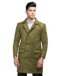 CHKOKKO Winter Wear Single Breasted Notch Lapel Tweed Pea Trench Long Coat For Men Olive XXL