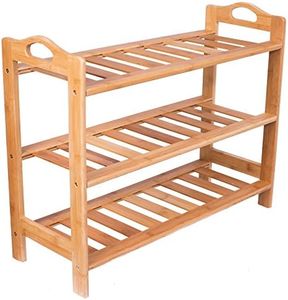 BIRDROCK HOME 3 Tier Free Standing Shoe Rack with Handles - Natural Bamboo - Wood - Closets and Entryway - Storage Organizer Stand - Fits 9 Pairs of Shoes