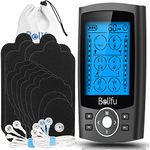 Belifu Dual Channel TENS EMS Unit with 12 Pads, 24 Modes Muscle Stimulator, Electronic Pulse Massager Muscle Massager for Pain Relief Therapy, Fastening Cable Ties, Dust-Proof Drawstring Storage Bag