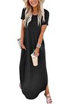 HAVANSIDY Women's Short Sleeve Loose Maxi Dresses Summer Plus Size Long Dresses with Pockets (1 Black, XXL)
