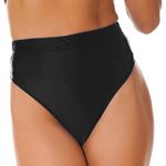 easyforever Women Summer High Waist Bikini Bottoms Shorts Glossy High Cut Briefs Underwear Oil Shiny Panties Black Medium