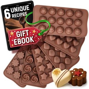 Chocolate Molds Silicone - Set of 6 (with Free Recipes eBook) - Non-Stick & Food Grade Candy Molds for Chocolate, Jelly Candies, Truffles, Bath Melts & Candles - Dishwasher Safe