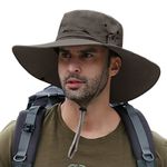 ULSTAR Wide Brim Sun Hat for Men Women, UV Protection Boonie Hat Cowboy Cap Water-repellent Safari Hiking Fishing Bucket Hat (Coffee)