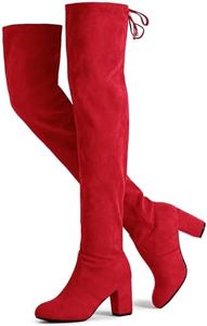 Vepose Women's Thigh High Over the Knee Boots, 3" Inch Block Chunky Heel Fashion Boot for Lady, 992 - Suede Red, Size Size 6 US (CJY992 red 06)