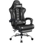 Yaheetech Gaming Chair for Adults, Ergonomic Video Game Chair with Massage Lumbar Support and Footrest Swivel, Height Adjustable Reclining Computer Racing Gamer Chair with Headrest - Full Black