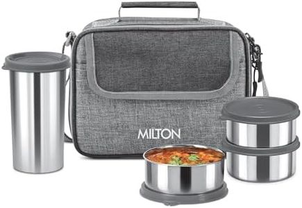 MILTON Daily Meal Lunch Box with Unisex Bag, 3 Stainless Steel Containers 300 ml Each & Tumbler 400 ml, Leak-Proof Tiffin for Office, College, Picnic, Grey