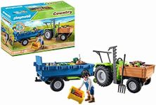 Playmobil Country 71249 Harvester Tractor with Trailer incl. transport boxes, Green tractor for the organic farm, Sustainable toy for children ages 4+