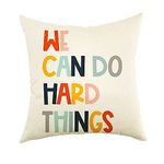 Ogiselestyle Farmhouse Pillow Covers with We Can Do Hard Things Quote 18 x 18 Inch Farmhouse Rustic Cushion Covers with Saying Family Room Décor