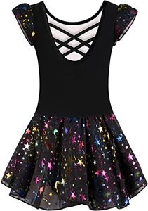 DANSHOW Ballet Leotards for Girls Dance Skirted Leotard Kids Ballet Tutu Dress Toddler Shiny Ruffle Sleeve Dancewear(40431-06Q-L)