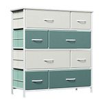 LLappuil Kids Dresser for Bedroom 8 Drawer Dresser, Leathaire Fabric Dressers Tall Storage Drawer Chest for Closet, Nursery, Entryway with Wood Top and Easy-pull Wood Handles, White Green