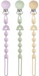 BebeCalin Silicone Dummy Clip Boys and Girls, 3 Pack Pacifier Clips, Keeps Pacifier Clean, Soft Flexible Soother Chains Clips, One-Piece Design (Sage + Apricot + Purple) (Sage + Apricot + Purple)