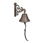 Relaxdays Cast Iron Door Bell, Antique Design, Vintage Hanging Doorbell, for Outdoors, with Rope, Wall Mounted, Brown, 15.5 x 10 x 17.5 cm