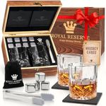 Whiskey Gifts for Men – Whiskey Glass Set, Whiskey Stones – Bourbon Gifts for Men Who Have Everything – with Coasters, in a Wooden Box – Whiskey Stones Gift Set for Men by Royal Reserve