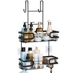 HapiRm Shower Caddy Hanging - 2 Tier Bathroom Shelf Over the Door with Soap Holder and 14 Hooks for Shampoo, Towel, Bath Ball, Razor, Shower Shelf Organizer No Drilling, Black