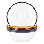 Argon Tableware White Enamel Bowls - Metal Outdoor Camping Food Dishes - 16cm - 6 Colours