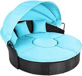 YITAHOME Patio Round Outdoor Daybed with Retractable Canopy Rattan Wicker Clamshell Furniture Seating with Soft Cushions for Backyard Porch Poolside (Turquoise)