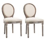 HOMCOM Dining Chairs Set of 2, French-Style Upholstered Kitchen Chairs with Padded Seats, Wood Frame and Round Back, Cream White