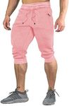 FASKUNOIE Men's Summer Shorts Casual Loose Fit Breathable Cotton Jogger Shorts Pink