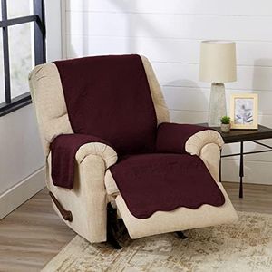 Medallion Stitched Solid Furniture Protector Stain Resistant Durable Furniture Protector Elenor Collection (Recliner, Wine/Light Grey)