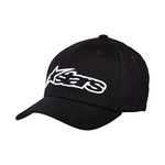 Alpinestars Mens Curved Bill Structured Crown Flex Back 3D Embroidered Logo Flexfit Hat Cap, Blaze Black/White, Small-Medium US, Blaze Black/White, Small-Medium