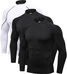 2/3 Pack Men's Compression Shirts Long Sleeve Workout Shirts Mock Turtleneck Athletic Base Layer Active Undershirts Tops, 3 Pack-2 Black+1 White, Large