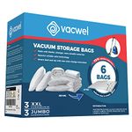 Vacwel XXL & Jumbo Size Vacuum Storage Bags for Cushions, Pillows, & Comforter Storage. Space Saver Bags