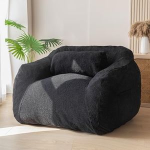 MAXYOYO Pouf géant avec coussin, en fausse fourrure douillette et canapé confortable pour adulte avec rembourrage pour lire, jouer (noir)