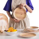 Melamine Dinnerware Set 18Pcs Wood-looking - Dish Dishware Wood Grain Woodland Plastic Outdoor Plates Bowls Durable Service for 6