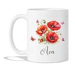 Red Poppy Flower White Coffee Cup, 