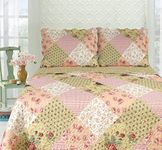 Foral Patchwork Vintage Country Cottage Style Bedspread Coverlet Quilt Bed Throw Including Pillow Shams Covers (Oregon)