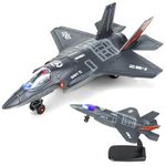 Ynybusi Fighter Jet, Diecast Airplane Toy Metal Pull Back Airplane with Flashing Lights and Sounds, Military Fighter Airforce Airplane Model for Kids 3-12 Years Old Boys (Holder Included)