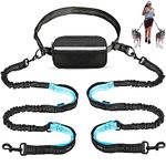 Uppetly Hands Free Dog Running Leash with Adjustable Waist Belt, Dual Handle Elastic Bungees Retractable Rope for Medium and Large Dogs, Reflective Stitches for Walking Hiking Biking