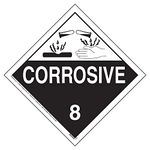 Class 8 Corrosive Placard, Worded 25-pk. - 10.75" x 10.75" Removable Self Adhesive Economy Vinyl for Short-Term Applications - J. J. Keller & Associates - Complies with DOT Hazmat Placard Requirements