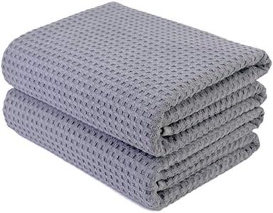 Polyte Microfibre Oversize Quick Dry Lint Free Bath Towel, 76 x 152 cm, Set of 2 (Gray, Waffle Weave)