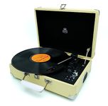 GPO Attache Vinyl Record Player with Built-in Speakers, Vintage Turntable Portable Player Compatible with External Speakers, USB Direct Recording, Lemon