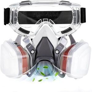 WAKYFLX Respirator Mask - Half Face Gas Mask - Respirator Mask with Filters And goggles for Chemicals - Epoxy Resin Spray Paint Mask for Painting Dust Solder Construction Work Sanding Woodworking